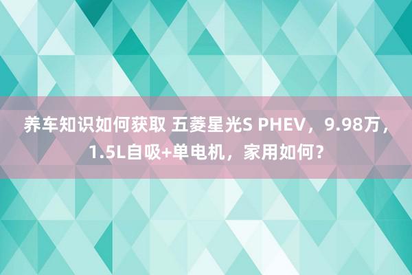 养车知识如何获取 五菱星光S PHEV，9.98万，1.5L自吸+单电机，家用如何？