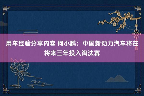 用车经验分享内容 何小鹏：中国新动力汽车将在将来三年投入淘汰赛