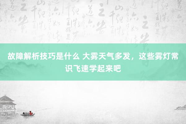 故障解析技巧是什么 大雾天气多发，这些雾灯常识飞速学起来吧