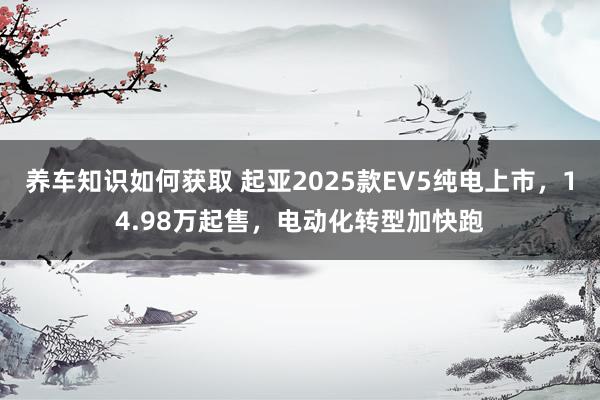 养车知识如何获取 起亚2025款EV5纯电上市，14.98万起售，电动化转型加快跑