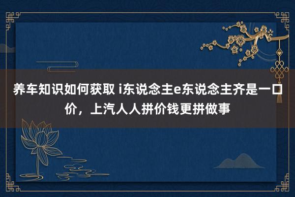 养车知识如何获取 i东说念主e东说念主齐是一口价，上汽人人拼价钱更拼做事