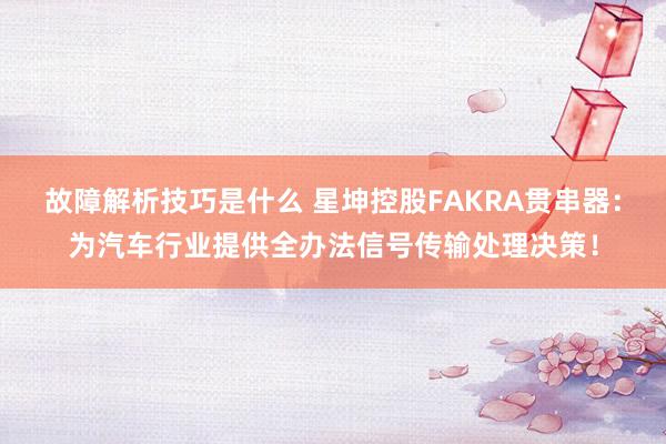 故障解析技巧是什么 星坤控股FAKRA贯串器：为汽车行业提供全办法信号传输处理决策！