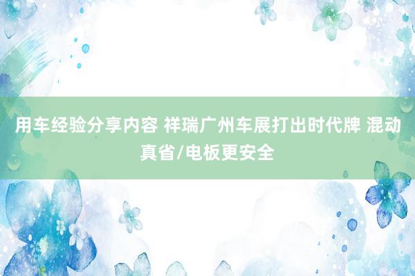 用车经验分享内容 祥瑞广州车展打出时代牌 混动真省/电板更安全