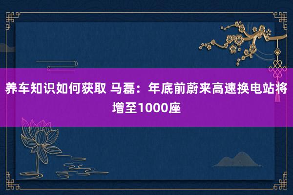 养车知识如何获取 马磊：年底前蔚来高速换电站将增至1000座