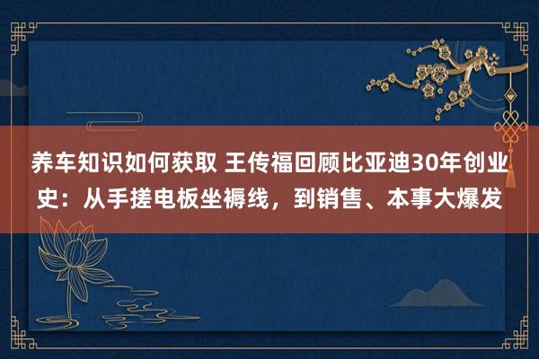 养车知识如何获取 王传福回顾比亚迪30年创业史：从手搓电板坐褥线，到销售、本事大爆发