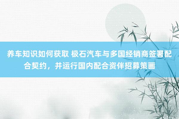 养车知识如何获取 极石汽车与多国经销商签署配合契约，并运行国内配合资伴招募策画