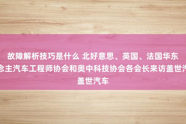 故障解析技巧是什么 北好意思、英国、法国华东说念主汽车工程师协会和奥中科技协会各会长来访盖世汽车