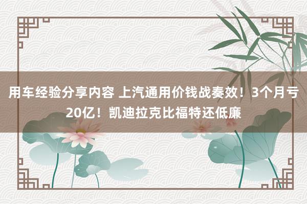 用车经验分享内容 上汽通用价钱战奏效！3个月亏20亿！凯迪拉克比福特还低廉