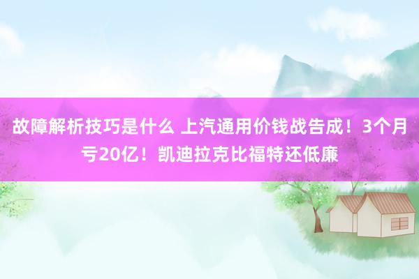 故障解析技巧是什么 上汽通用价钱战告成！3个月亏20亿！凯迪拉克比福特还低廉