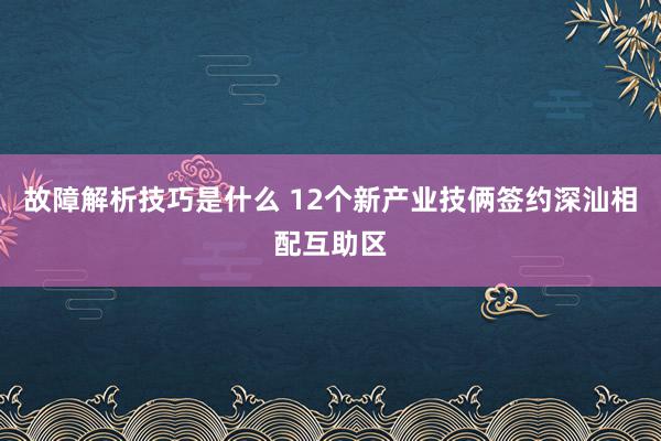 故障解析技巧是什么 12个新产业技俩签约深汕相配互助区