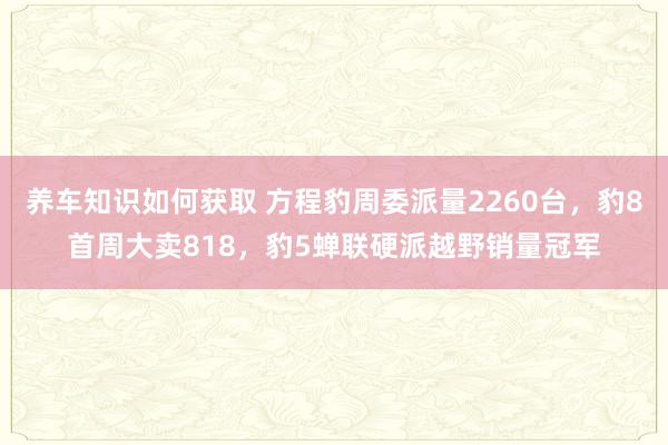 养车知识如何获取 方程豹周委派量2260台，豹8首周大卖818，豹5蝉联硬派越野销量冠军