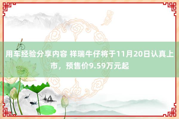 用车经验分享内容 祥瑞牛仔将于11月20日认真上市，预售价9.59万元起